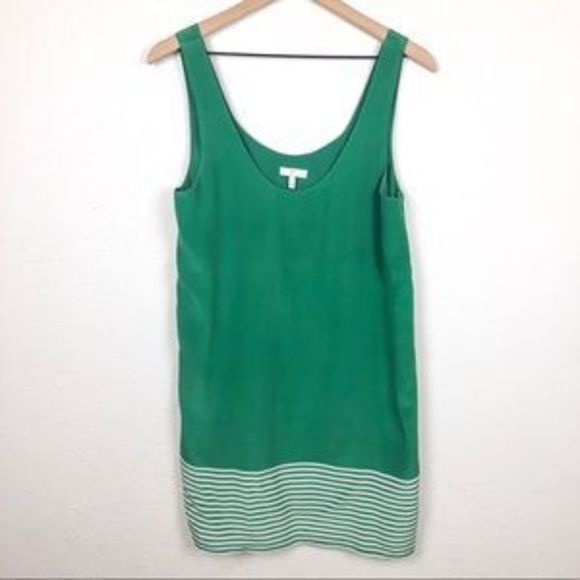 Joie Green Tank Dress Trudy Mini Stripe Silk - Picture 2 of 6
